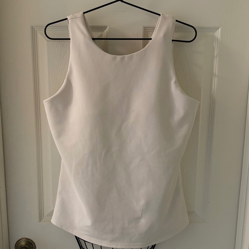 32 Degrees Women's Ribbed Shelf Bra Tank Top Ivory Stretch Athleisure XL